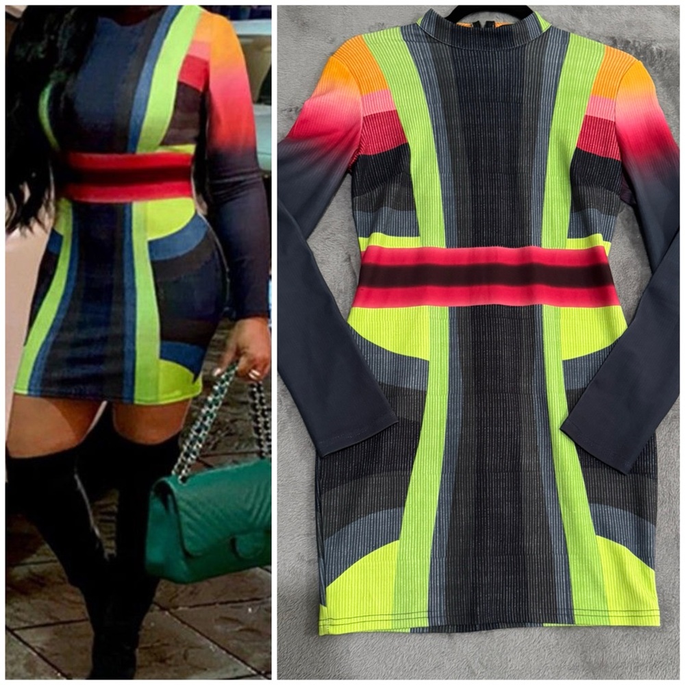 Banjul Multicolor Long Sleeve Bodycon Night Out Dress Women's Size Medium